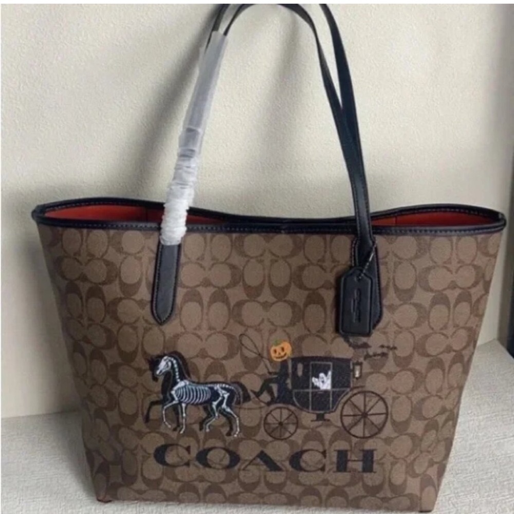 Coach Signature Brown Tote with Black Accents Halloween carriage